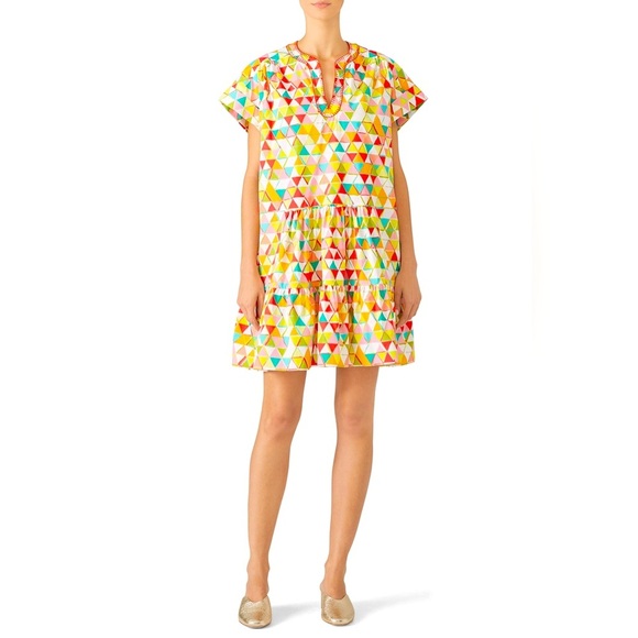 Saloni Ashley B Multicolor Geometric Short Sleeve Embroidered Shift Dress 6 - Picture 1 of 9